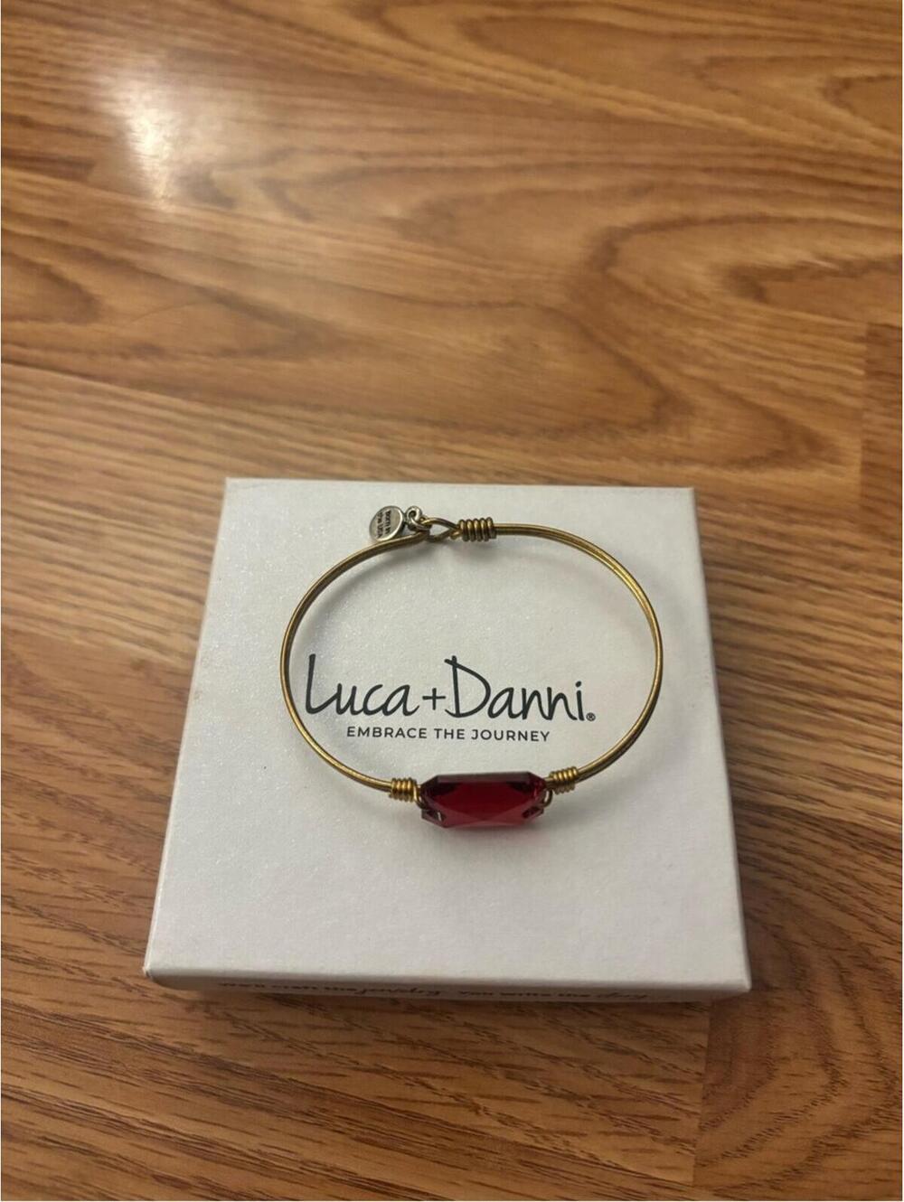 Luca + Danni Dylan Bangle Gold Wire Bracelet with Red Crystal Bead